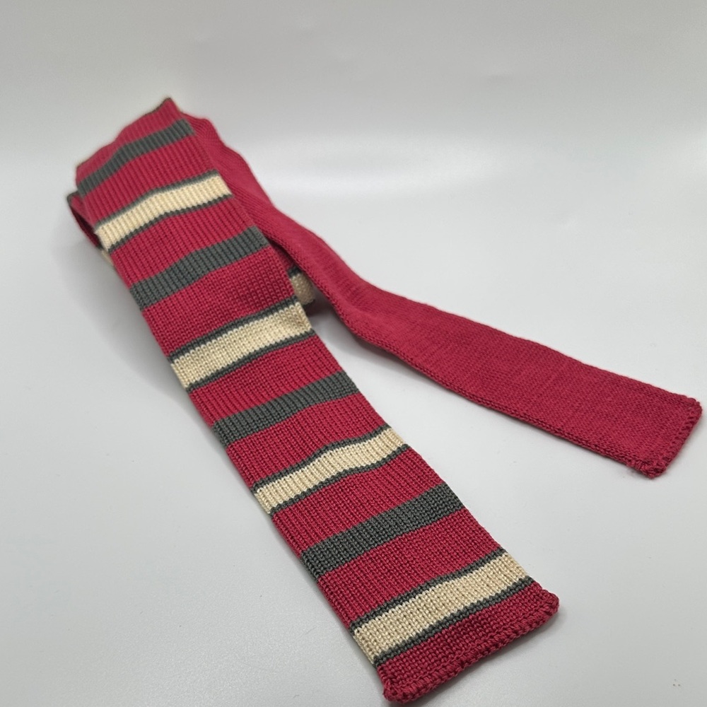 Striped Knit Tie in Red, Gray, and Cream